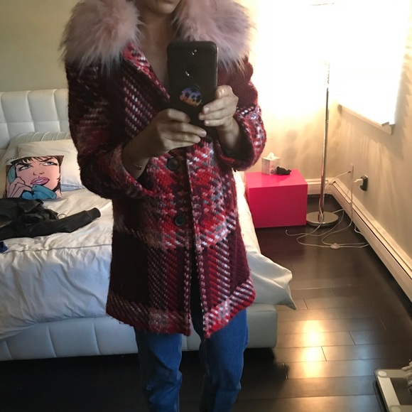 zara red check coat